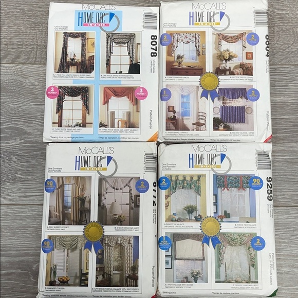McCall's Other - Uncut McCall’s Home Dec In A Sec Window Treatment Patterns 8078 8604 8772 9259